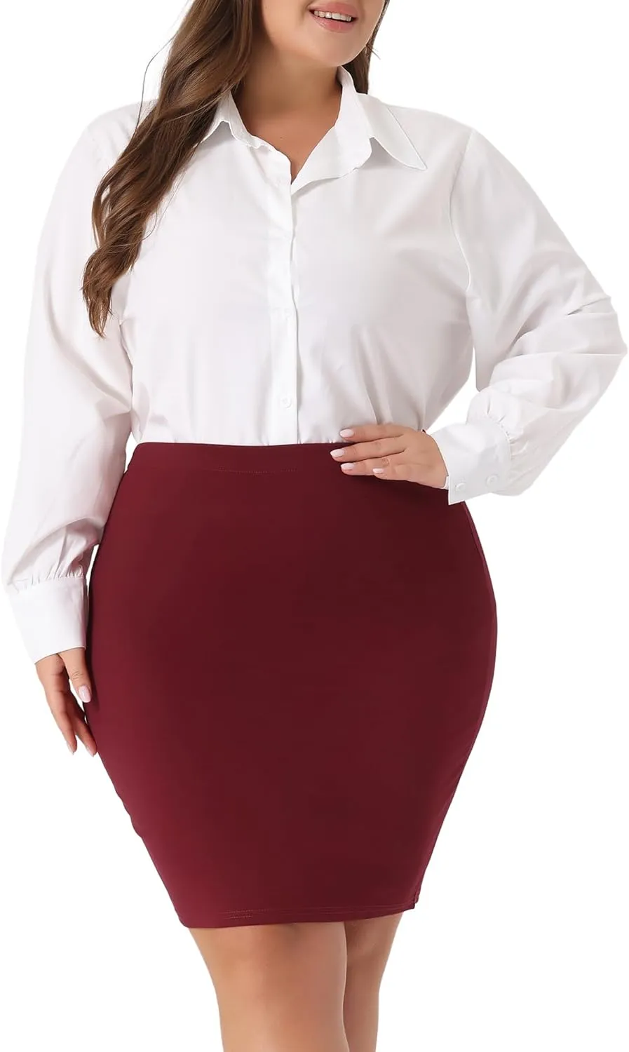 Agnes Orinda Plus Size Skirt for Women High Waist Stretch Office Work Bodycon Pencil Skirt