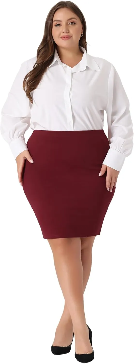 Agnes Orinda Plus Size Skirt for Women High Waist Stretch Office Work Bodycon Pencil Skirt
