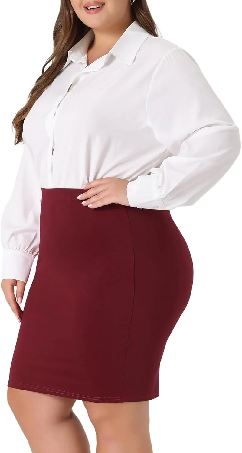 Agnes Orinda Plus Size Skirt for Women High Waist Stretch Office Work Bodycon Pencil Skirt