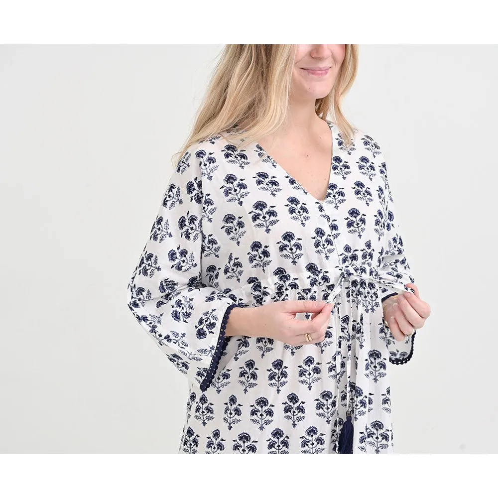 Agra Bloom Indigo Long Caftan Coverup