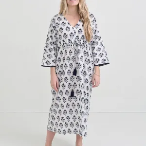 Agra Bloom Indigo Long Caftan Coverup