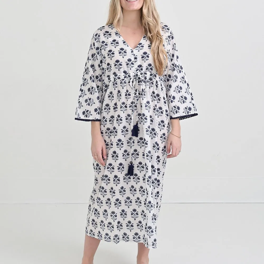 Agra Bloom Indigo Long Caftan Coverup