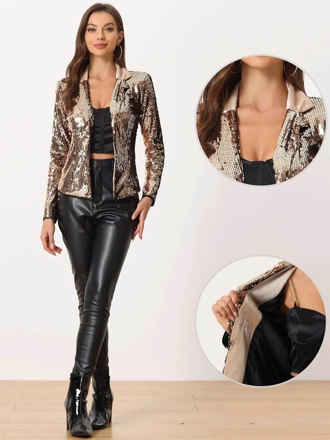 Allegra K Sequin Jacket for Women's Party Sparkly Shiny Jackets