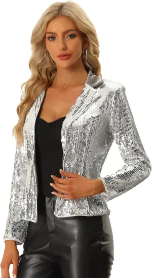 Allegra K Sequin Jacket for Women's Party Sparkly Shiny Jackets