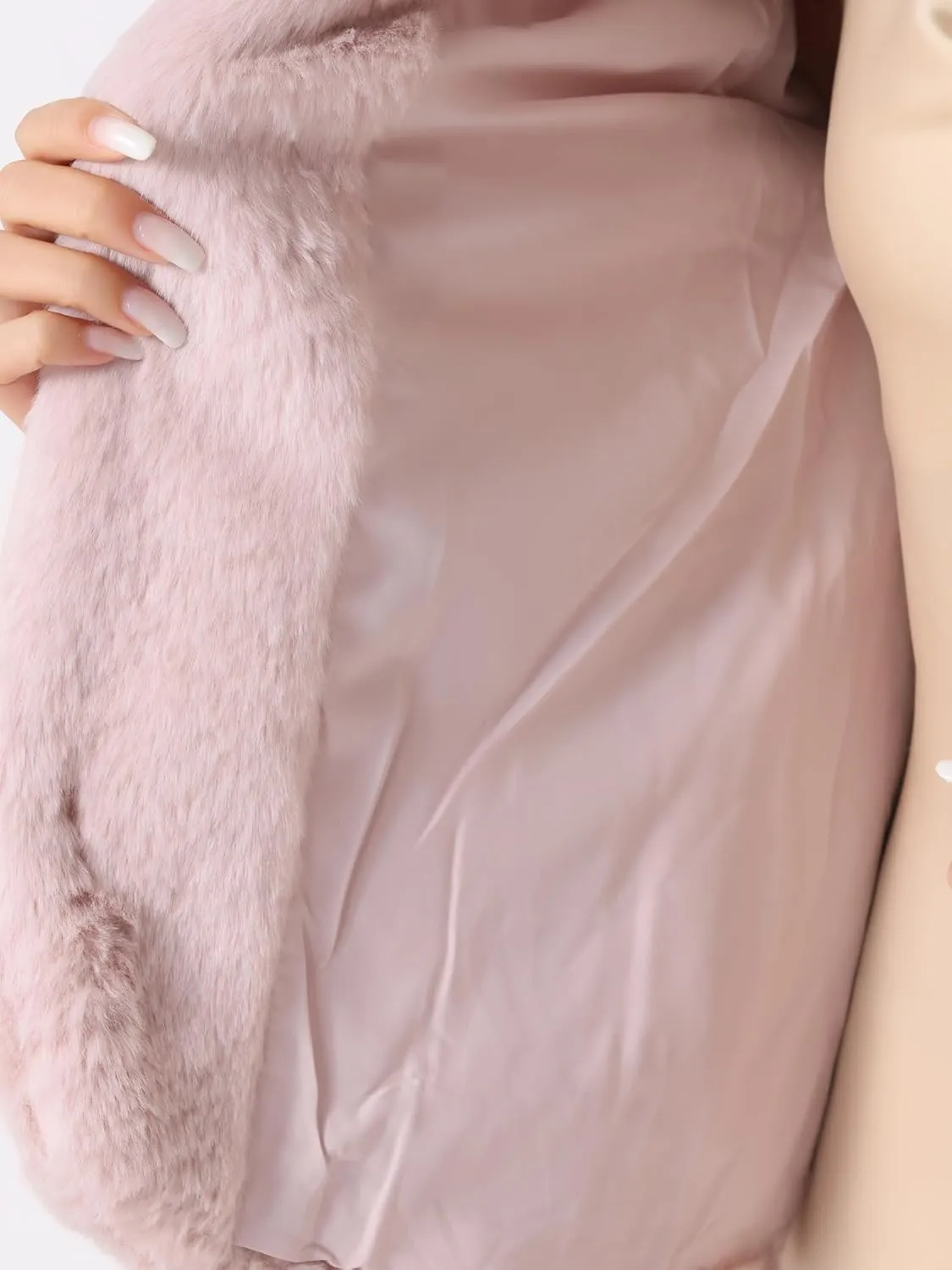 Allegra K Winter Faux Fur Coat Jacket for Women Long Sleeve Pockets Pearl Button Fluffy Cropped Cardigan Outerwear