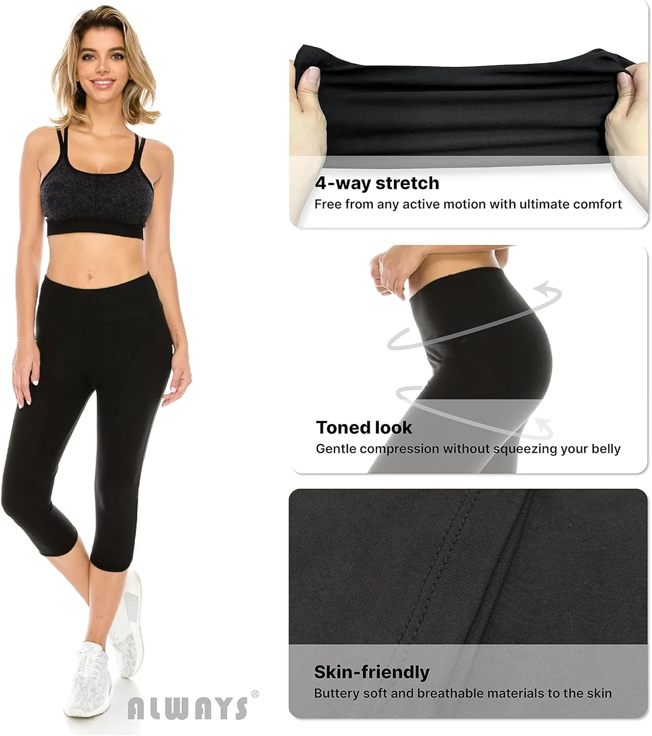 ALWAYS Women's Super Soft Capri Leggings - High Waisted Casual Yoga Pants