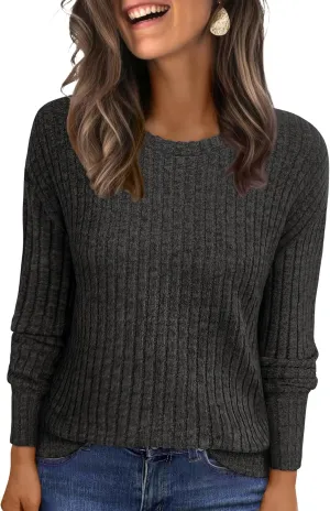 ANRABESS Long Sleeve Shirts for Women Business Casual Crewneck Tunic Tops Lightweight Fall Fashion Sweaters Clothes 2025