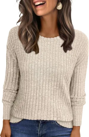 ANRABESS Long Sleeve Shirts for Women Business Casual Crewneck Tunic Tops Lightweight Fall Fashion Sweaters Clothes 2025