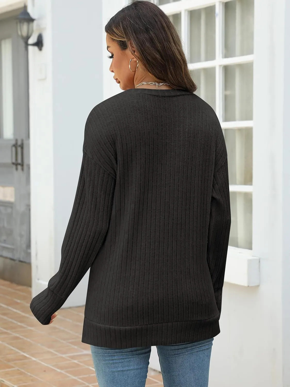 ANRABESS Long Sleeve Shirts for Women Business Casual Crewneck Tunic Tops Lightweight Fall Fashion Sweaters Clothes 2025