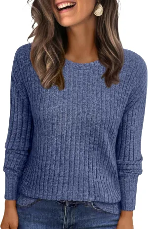 ANRABESS Long Sleeve Shirts for Women Business Casual Crewneck Tunic Tops Lightweight Fall Fashion Sweaters Clothes 2025