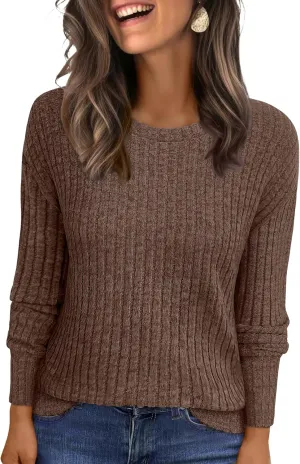 ANRABESS Long Sleeve Shirts for Women Business Casual Crewneck Tunic Tops Lightweight Fall Fashion Sweaters Clothes 2025