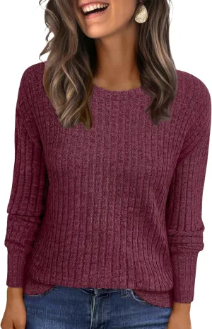 ANRABESS Long Sleeve Shirts for Women Business Casual Crewneck Tunic Tops Lightweight Fall Fashion Sweaters Clothes 2025
