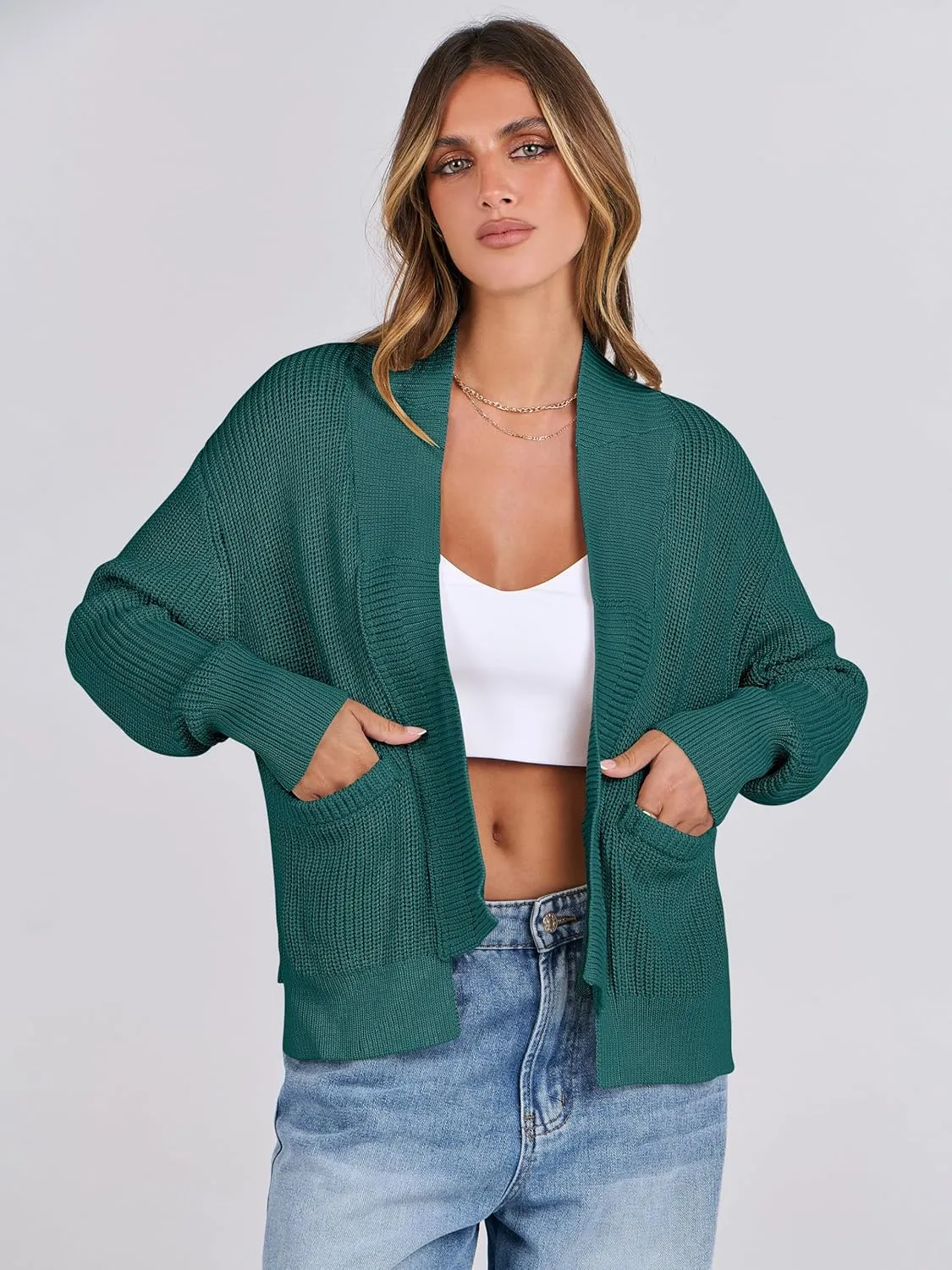 ANRABESS Women Jackets Sweaters Long Sleeve Open Front Loose Lightweight Knit Cropped Cardigan 2025 Spring Trendy Coats