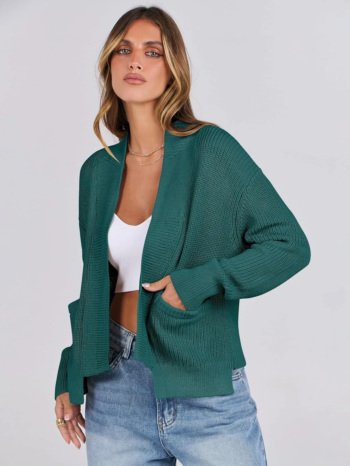 ANRABESS Women Jackets Sweaters Long Sleeve Open Front Loose Lightweight Knit Cropped Cardigan 2025 Spring Trendy Coats