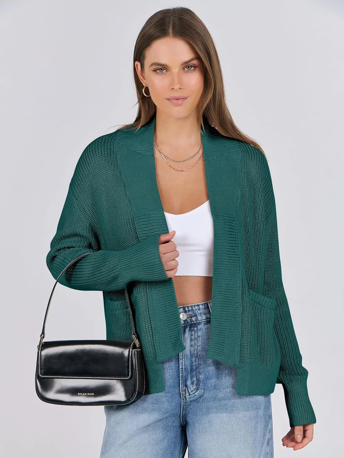 ANRABESS Women Jackets Sweaters Long Sleeve Open Front Loose Lightweight Knit Cropped Cardigan 2025 Spring Trendy Coats