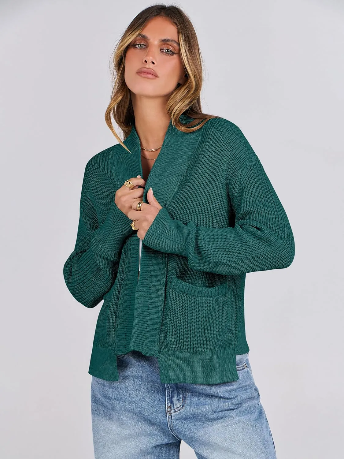 ANRABESS Women Jackets Sweaters Long Sleeve Open Front Loose Lightweight Knit Cropped Cardigan 2025 Spring Trendy Coats