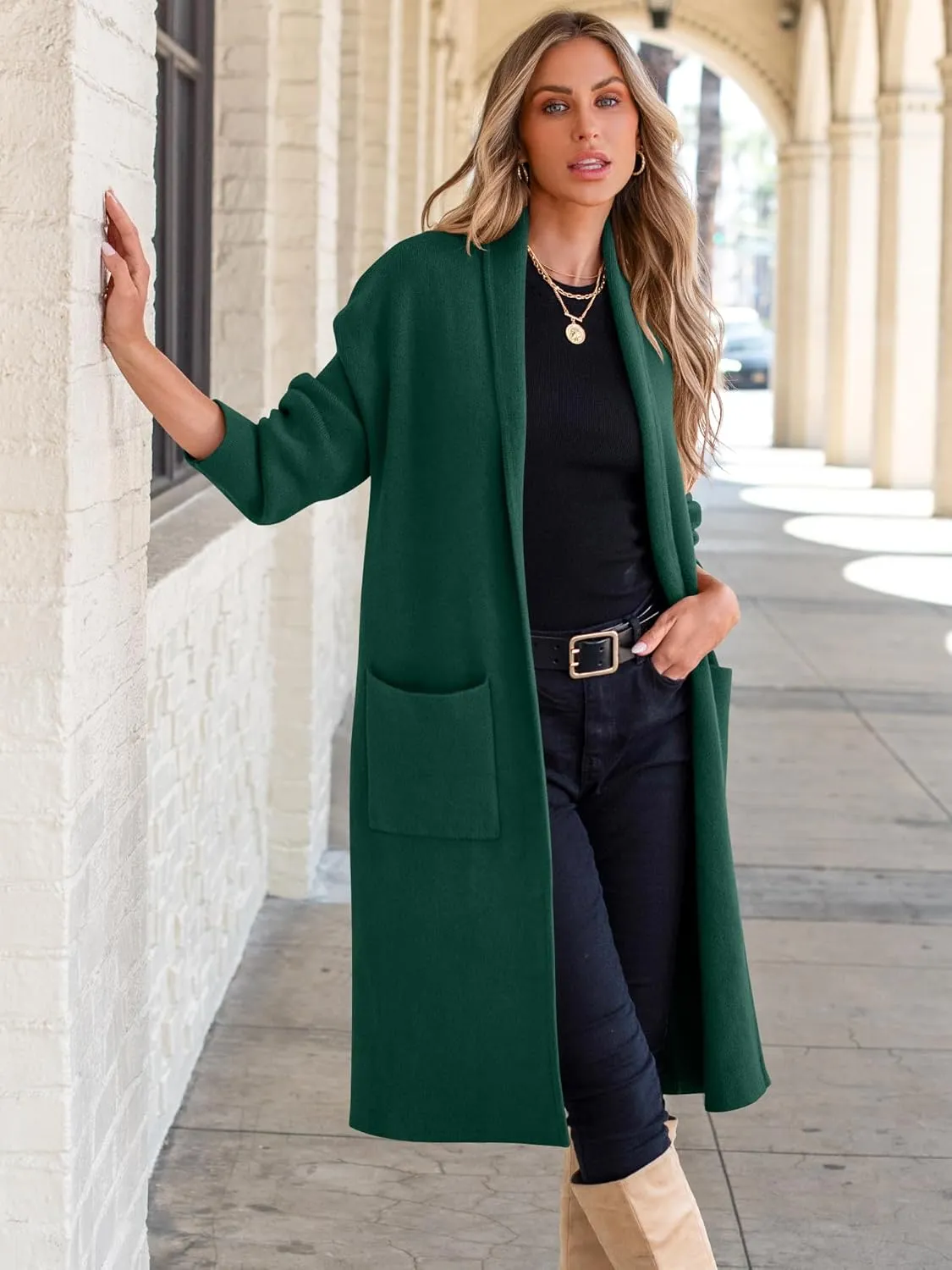 ANRABESS Women's Cardigan Long Sweater Oversized Open Front Knit Duster Coat 2024 Trendy Lady Fall Coatigan Outerwear