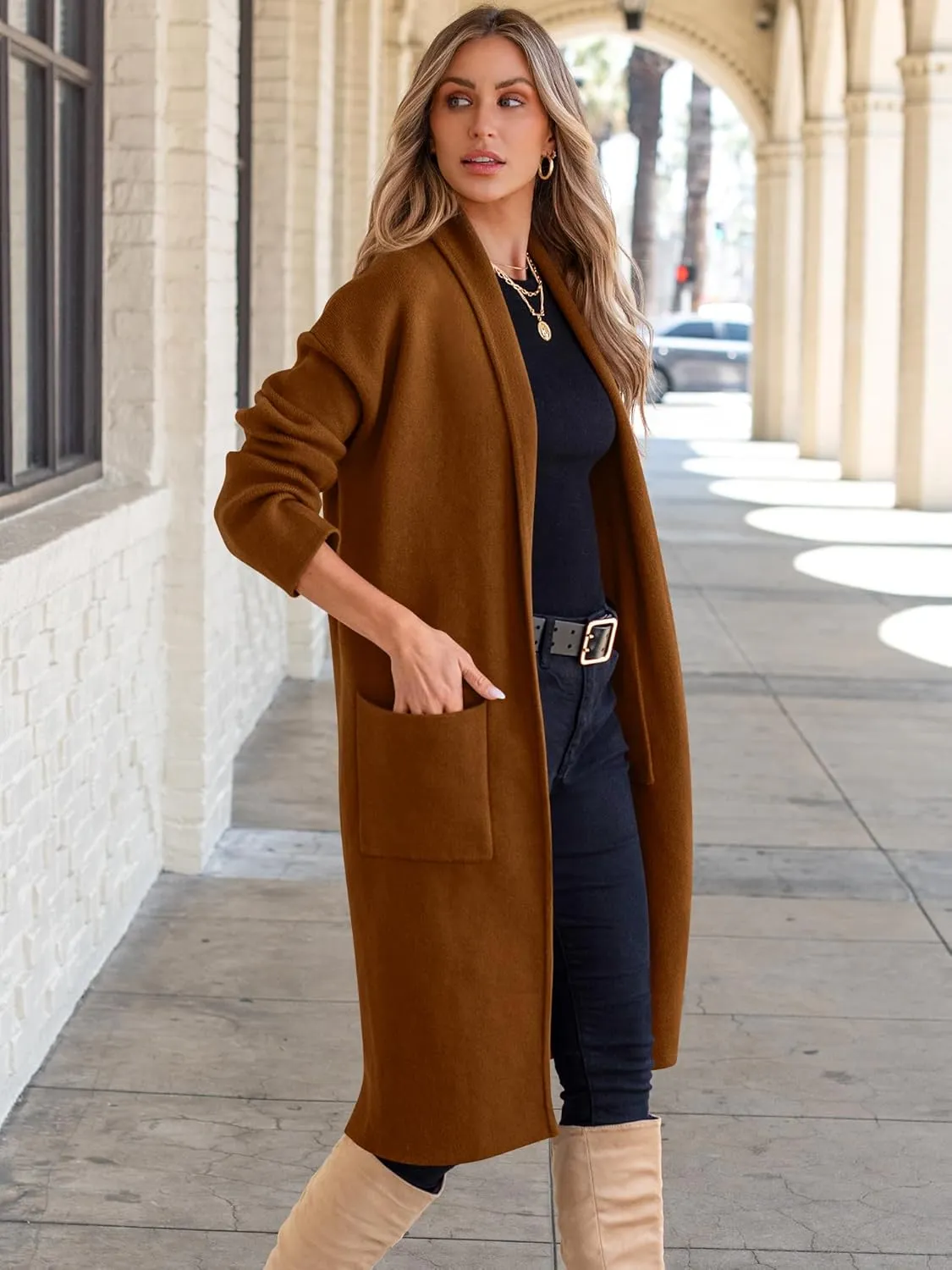 ANRABESS Women's Cardigan Long Sweater Oversized Open Front Knit Duster Coat 2024 Trendy Lady Fall Coatigan Outerwear