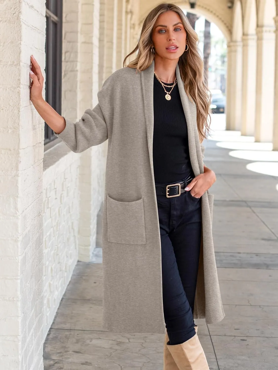 ANRABESS Women's Cardigan Long Sweater Oversized Open Front Knit Duster Coat 2024 Trendy Lady Fall Coatigan Outerwear