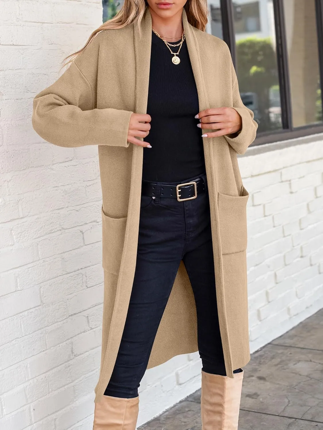 ANRABESS Women's Cardigan Long Sweater Oversized Open Front Knit Duster Coat 2024 Trendy Lady Fall Coatigan Outerwear