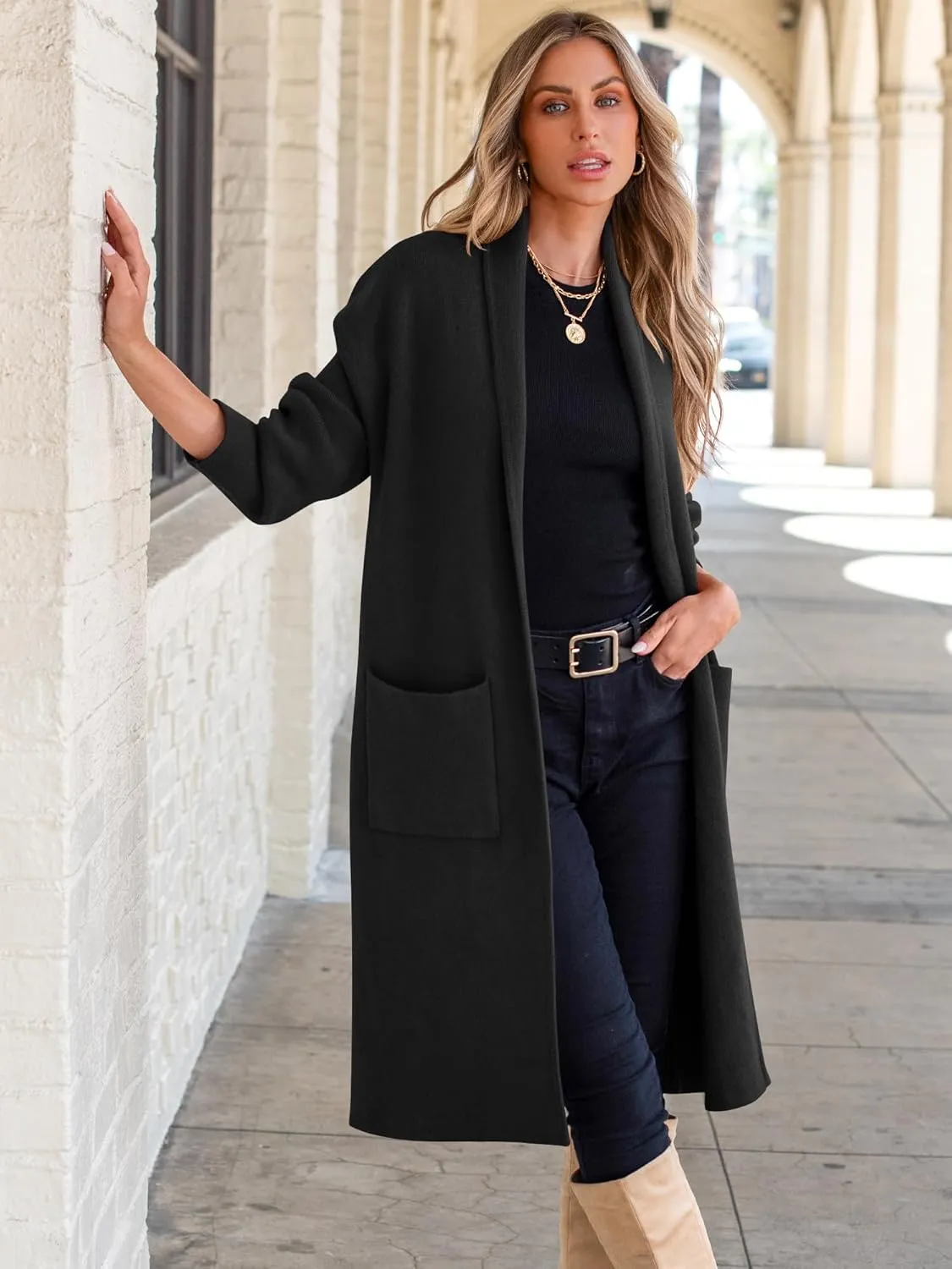ANRABESS Women's Cardigan Long Sweater Oversized Open Front Knit Duster Coat 2024 Trendy Lady Fall Coatigan Outerwear