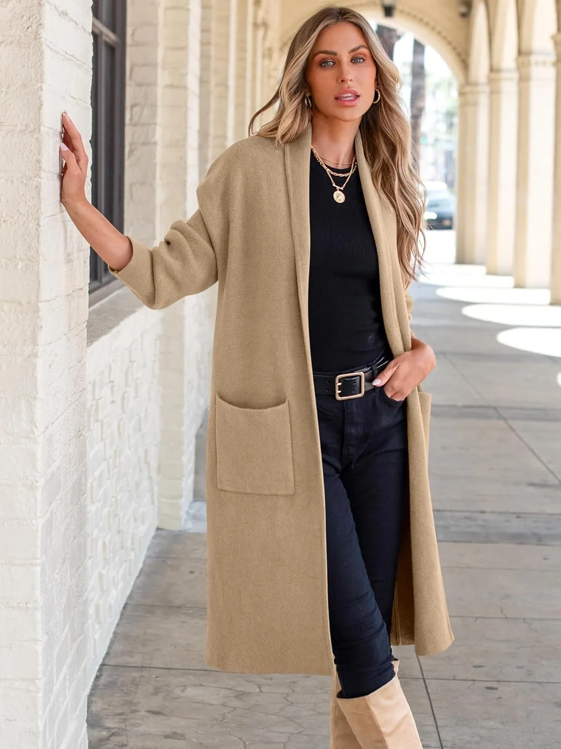 ANRABESS Women's Cardigan Long Sweater Oversized Open Front Knit Duster Coat 2024 Trendy Lady Fall Coatigan Outerwear
