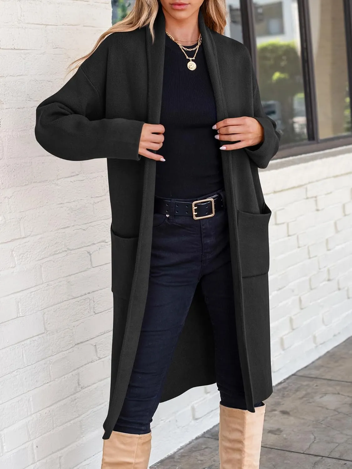 ANRABESS Women's Cardigan Long Sweater Oversized Open Front Knit Duster Coat 2024 Trendy Lady Fall Coatigan Outerwear