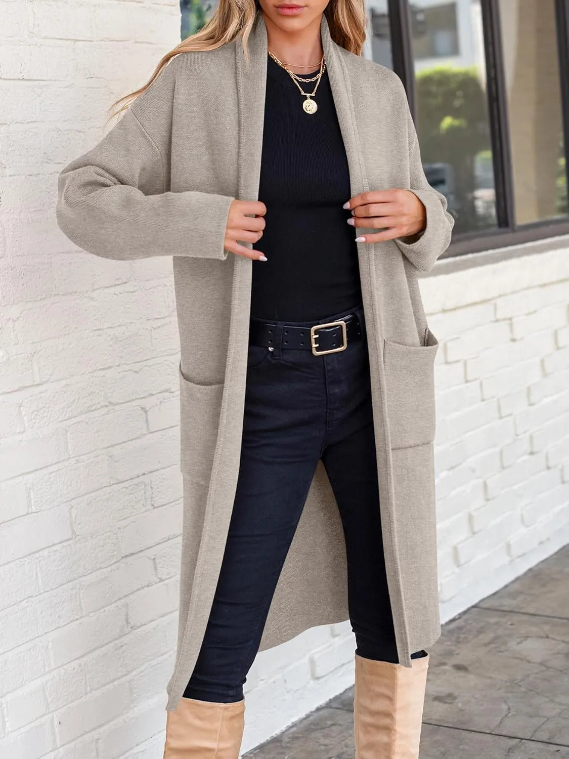 ANRABESS Women's Cardigan Long Sweater Oversized Open Front Knit Duster Coat 2024 Trendy Lady Fall Coatigan Outerwear