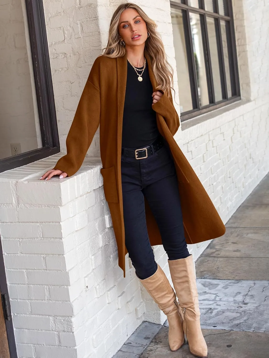 ANRABESS Women's Cardigan Long Sweater Oversized Open Front Knit Duster Coat 2024 Trendy Lady Fall Coatigan Outerwear