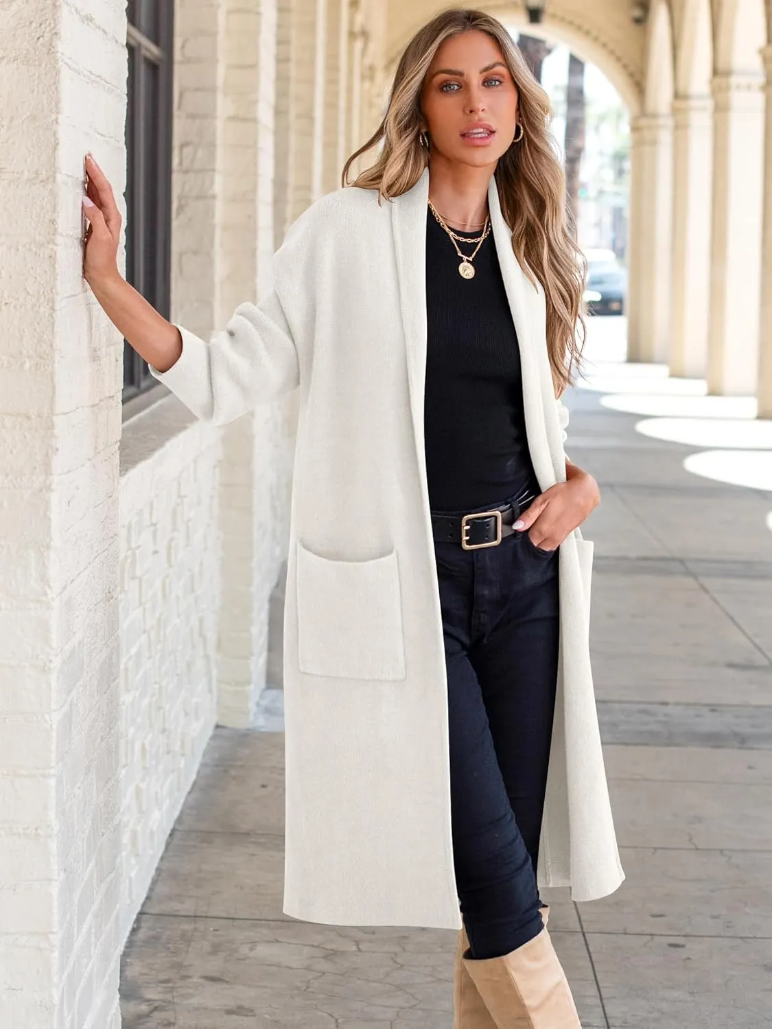 ANRABESS Women's Cardigan Long Sweater Oversized Open Front Knit Duster Coat 2024 Trendy Lady Fall Coatigan Outerwear