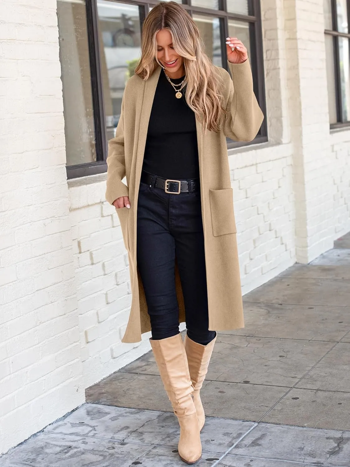 ANRABESS Women's Cardigan Long Sweater Oversized Open Front Knit Duster Coat 2024 Trendy Lady Fall Coatigan Outerwear