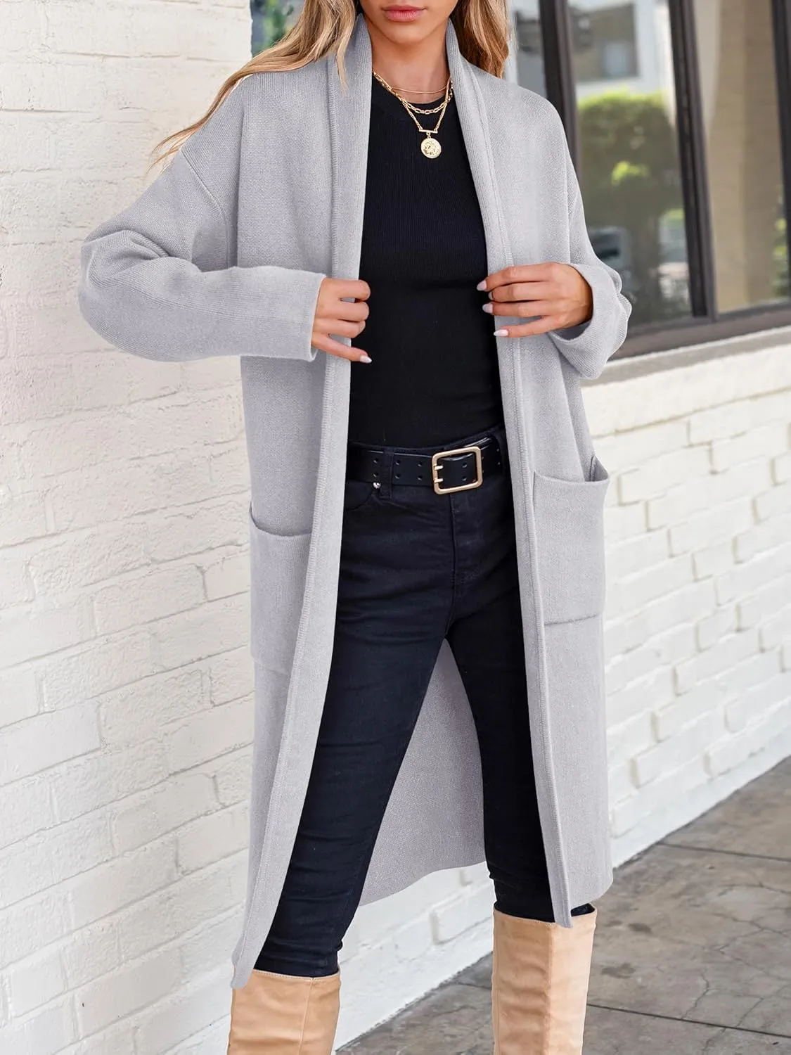 ANRABESS Women's Cardigan Long Sweater Oversized Open Front Knit Duster Coat 2024 Trendy Lady Fall Coatigan Outerwear