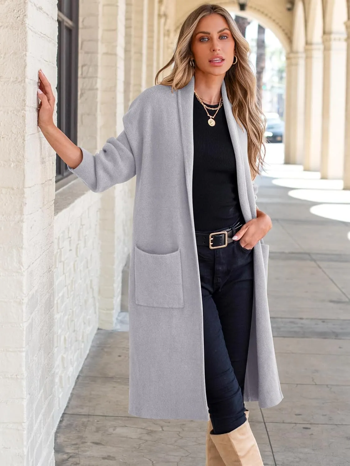 ANRABESS Women's Cardigan Long Sweater Oversized Open Front Knit Duster Coat 2024 Trendy Lady Fall Coatigan Outerwear