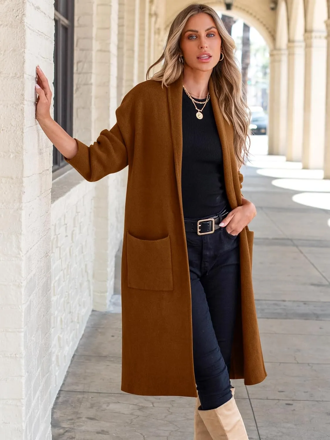 ANRABESS Women's Cardigan Long Sweater Oversized Open Front Knit Duster Coat 2024 Trendy Lady Fall Coatigan Outerwear