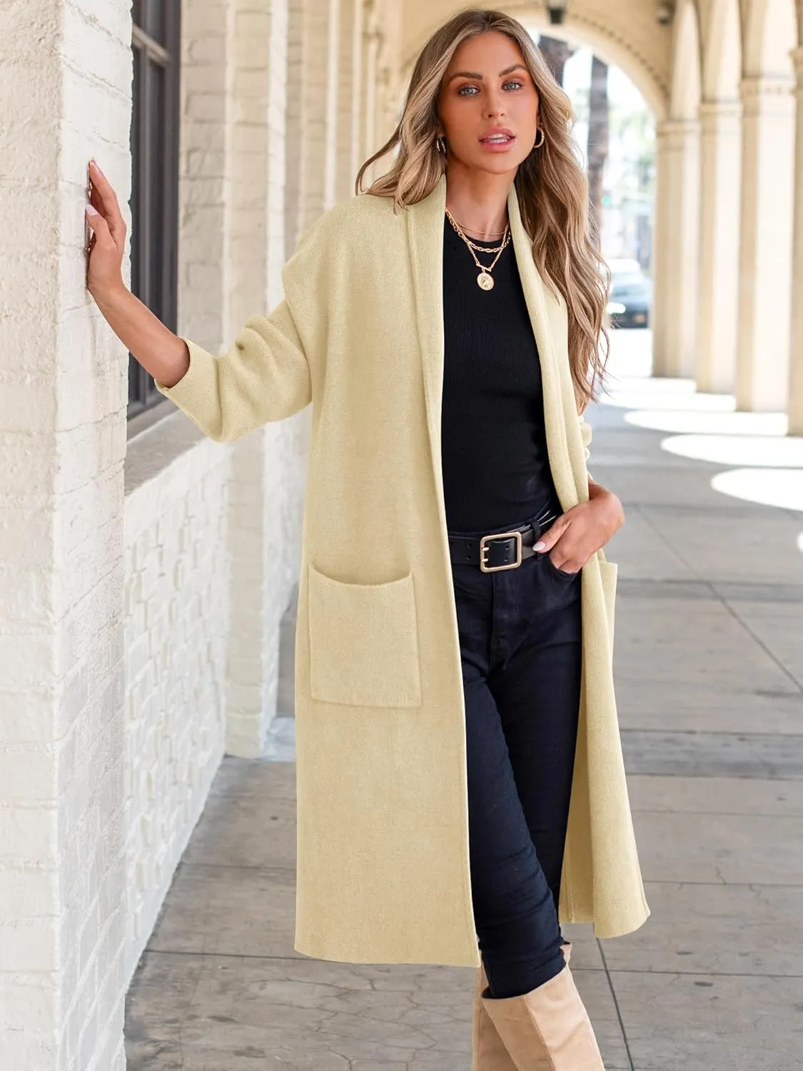 ANRABESS Women's Cardigan Long Sweater Oversized Open Front Knit Duster Coat 2024 Trendy Lady Fall Coatigan Outerwear
