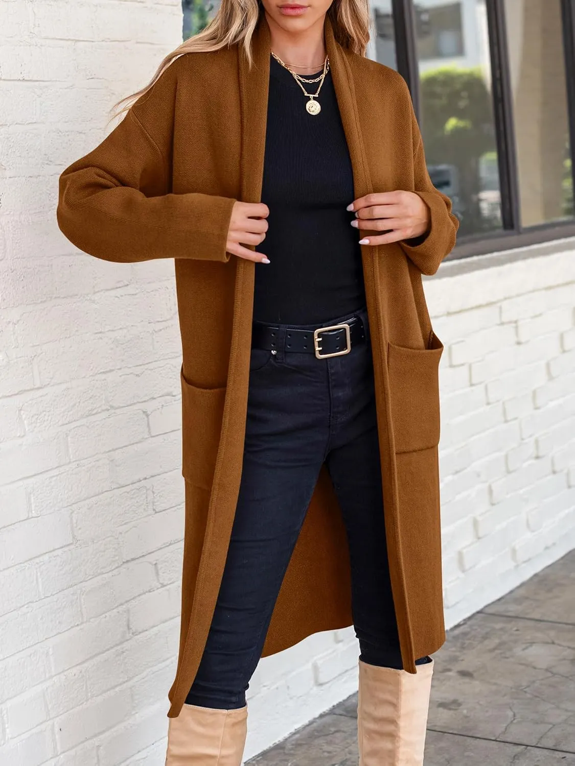ANRABESS Women's Cardigan Long Sweater Oversized Open Front Knit Duster Coat 2024 Trendy Lady Fall Coatigan Outerwear