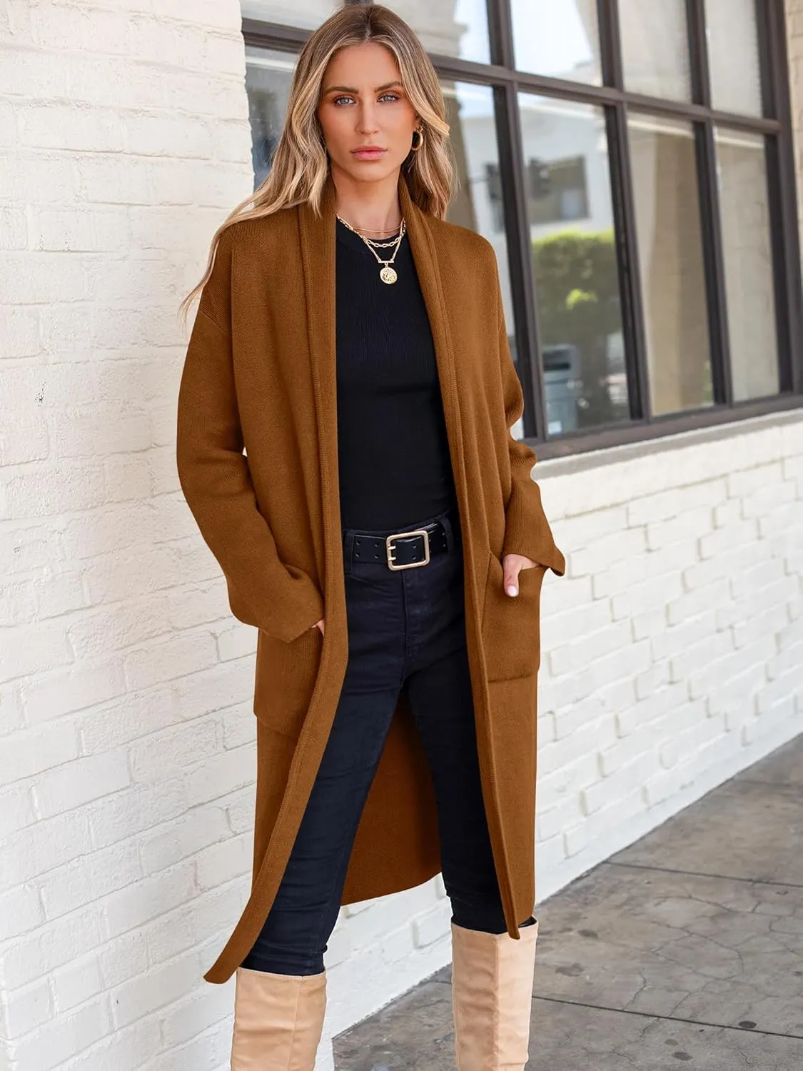 ANRABESS Women's Cardigan Long Sweater Oversized Open Front Knit Duster Coat 2024 Trendy Lady Fall Coatigan Outerwear