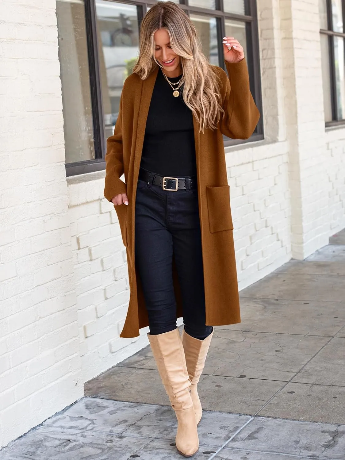 ANRABESS Women's Cardigan Long Sweater Oversized Open Front Knit Duster Coat 2024 Trendy Lady Fall Coatigan Outerwear