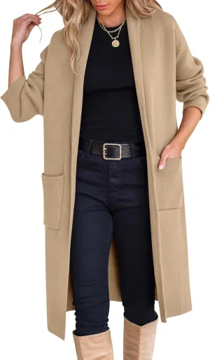 ANRABESS Women's Cardigan Long Sweater Oversized Open Front Knit Duster Coat 2024 Trendy Lady Fall Coatigan Outerwear