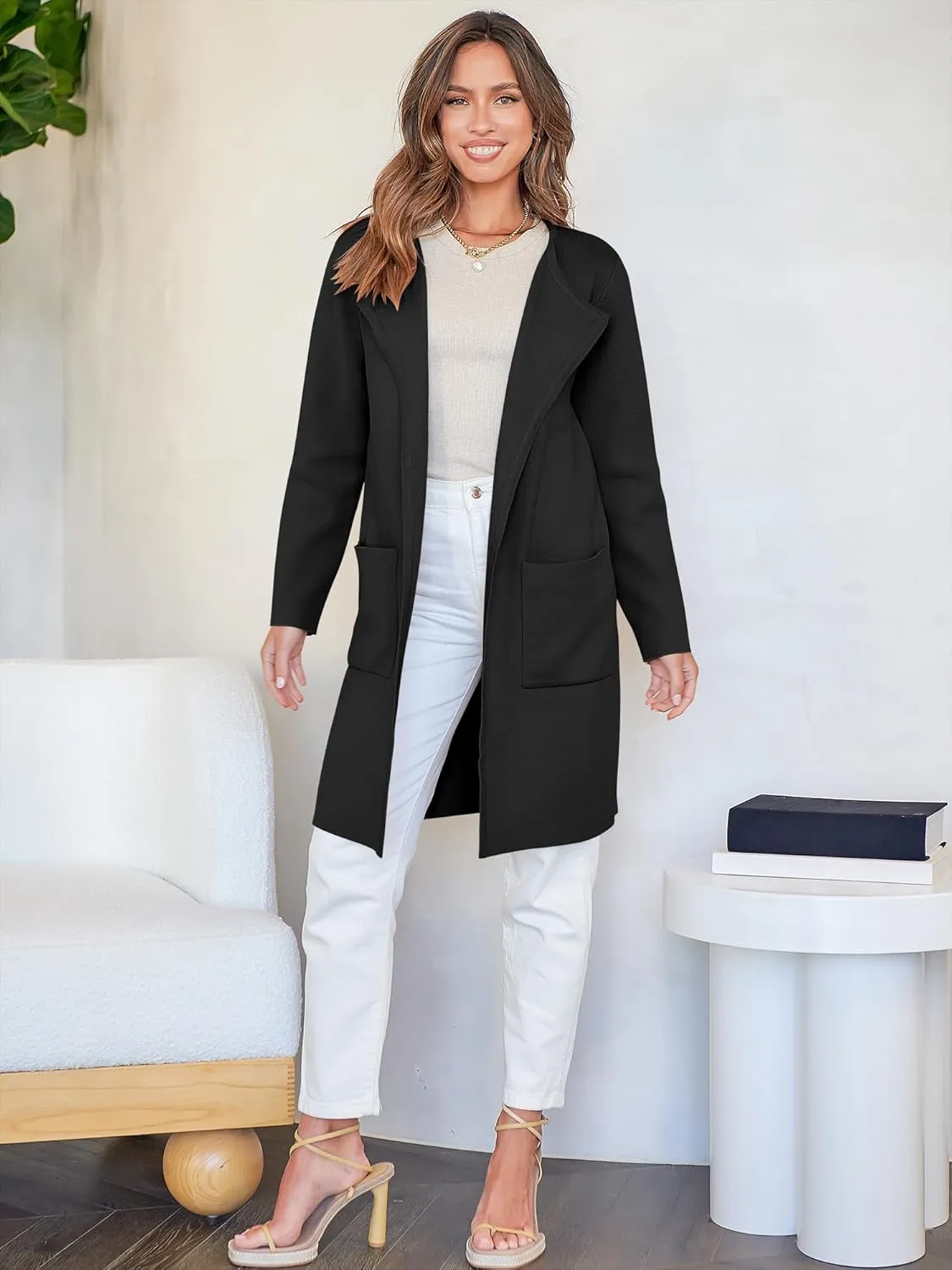 ANRABESS Women's Open Front Knit Lightweight Cardigan Casual Long Coatigan Sweater Lady Jacket Coat 2025 Fall Outerwear