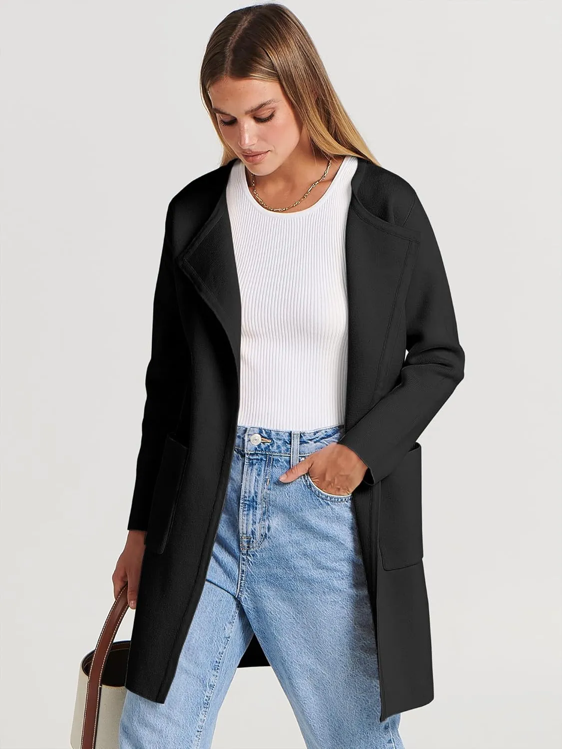 ANRABESS Women's Open Front Knit Lightweight Cardigan Casual Long Coatigan Sweater Lady Jacket Coat 2025 Fall Outerwear