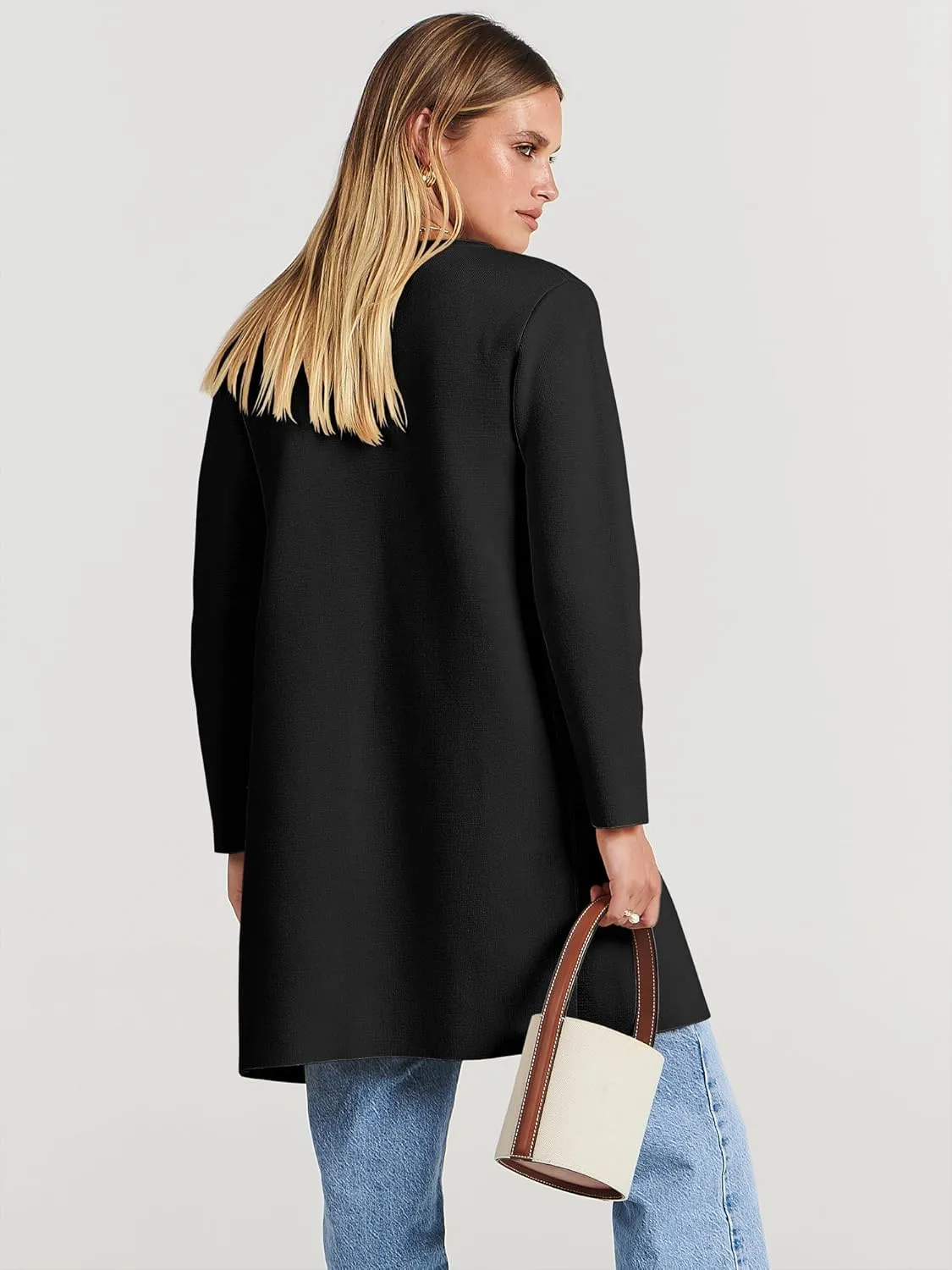 ANRABESS Women's Open Front Knit Lightweight Cardigan Casual Long Coatigan Sweater Lady Jacket Coat 2025 Fall Outerwear