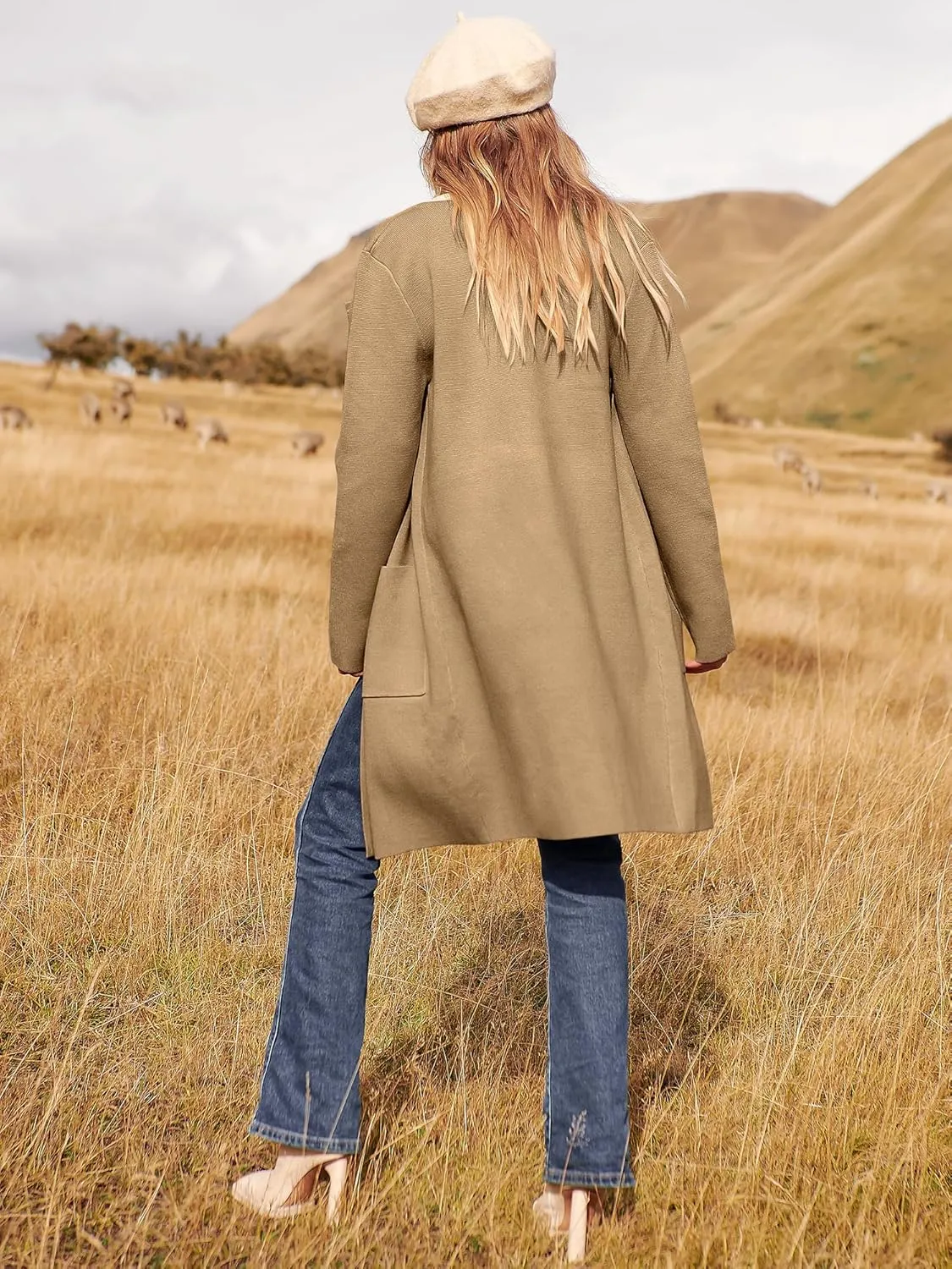 ANRABESS Women's Open Front Knit Lightweight Cardigan Casual Long Coatigan Sweater Lady Jacket Coat 2025 Fall Outerwear