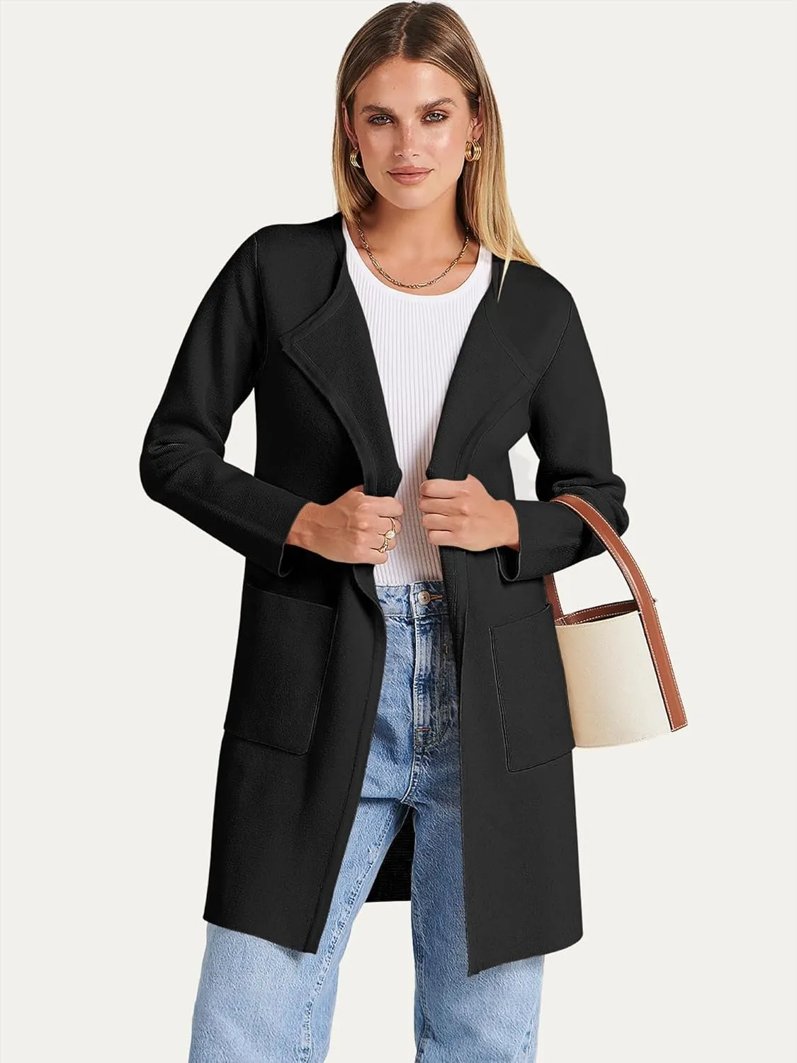 ANRABESS Women's Open Front Knit Lightweight Cardigan Casual Long Coatigan Sweater Lady Jacket Coat 2025 Fall Outerwear
