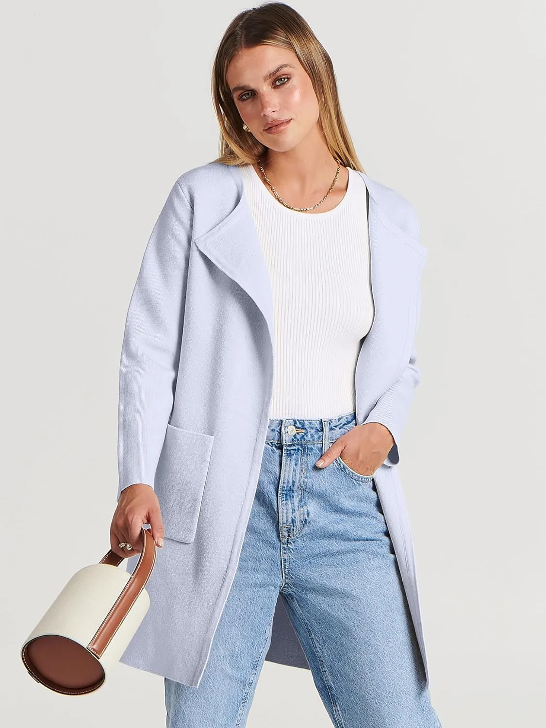 ANRABESS Women's Open Front Knit Lightweight Cardigan Casual Long Coatigan Sweater Lady Jacket Coat 2025 Fall Outerwear