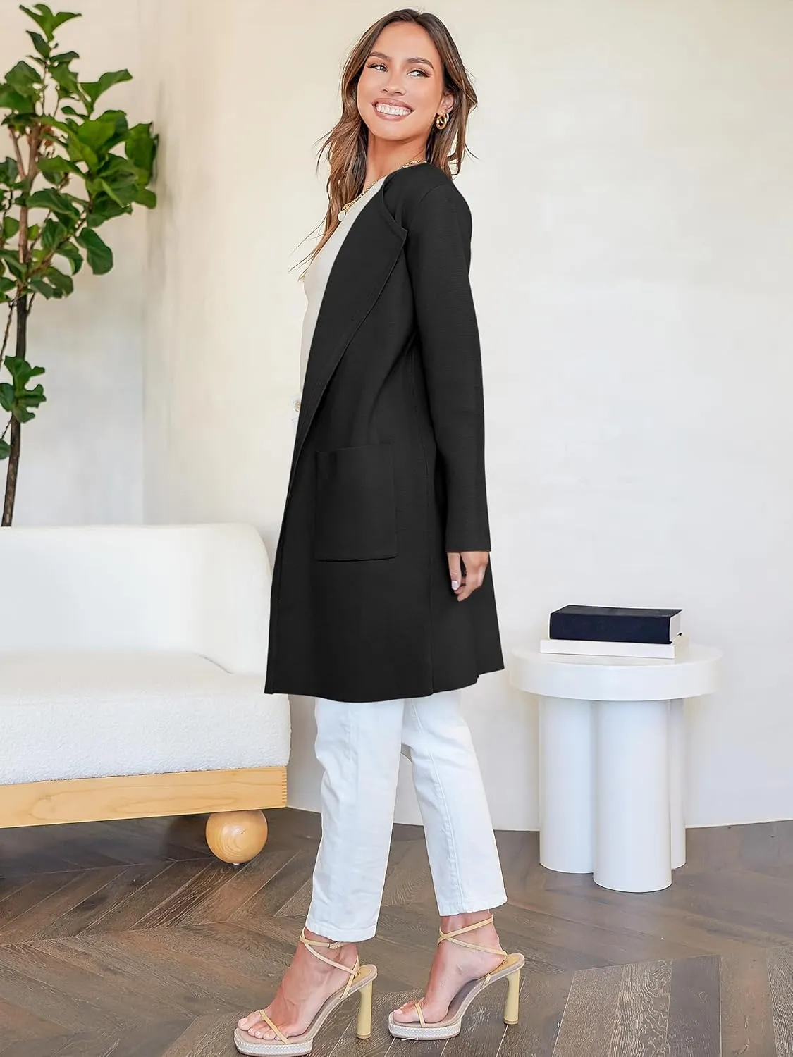 ANRABESS Women's Open Front Knit Lightweight Cardigan Casual Long Coatigan Sweater Lady Jacket Coat 2025 Fall Outerwear