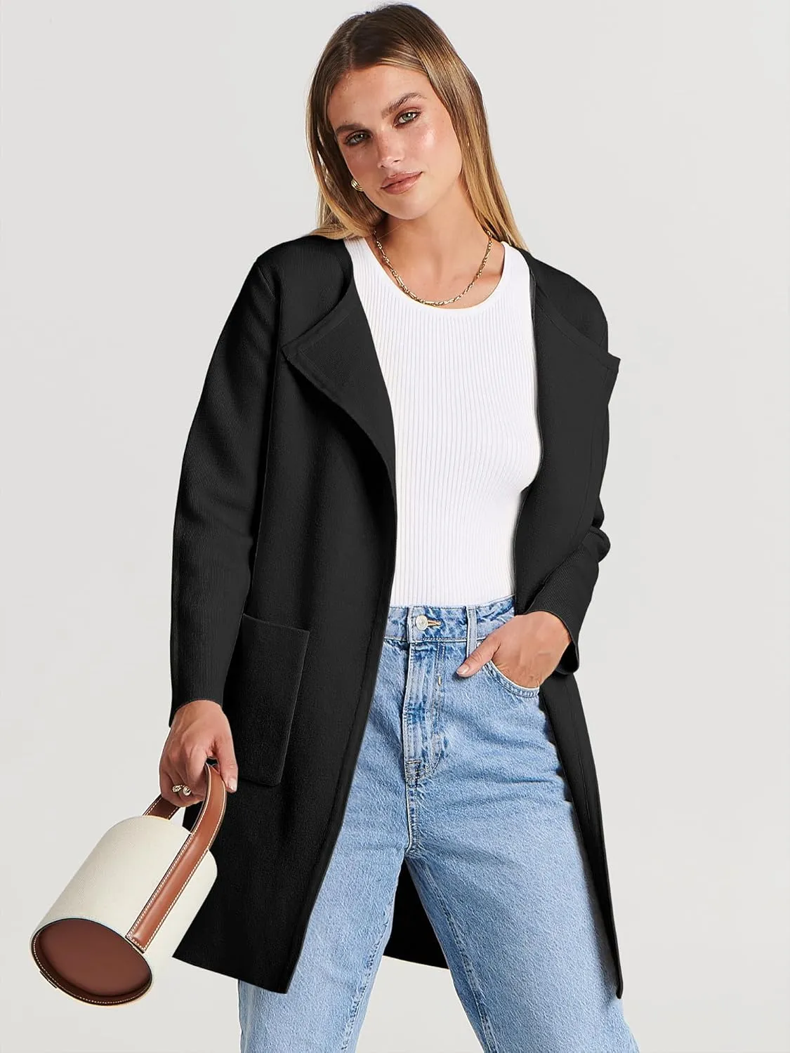 ANRABESS Women's Open Front Knit Lightweight Cardigan Casual Long Coatigan Sweater Lady Jacket Coat 2025 Fall Outerwear