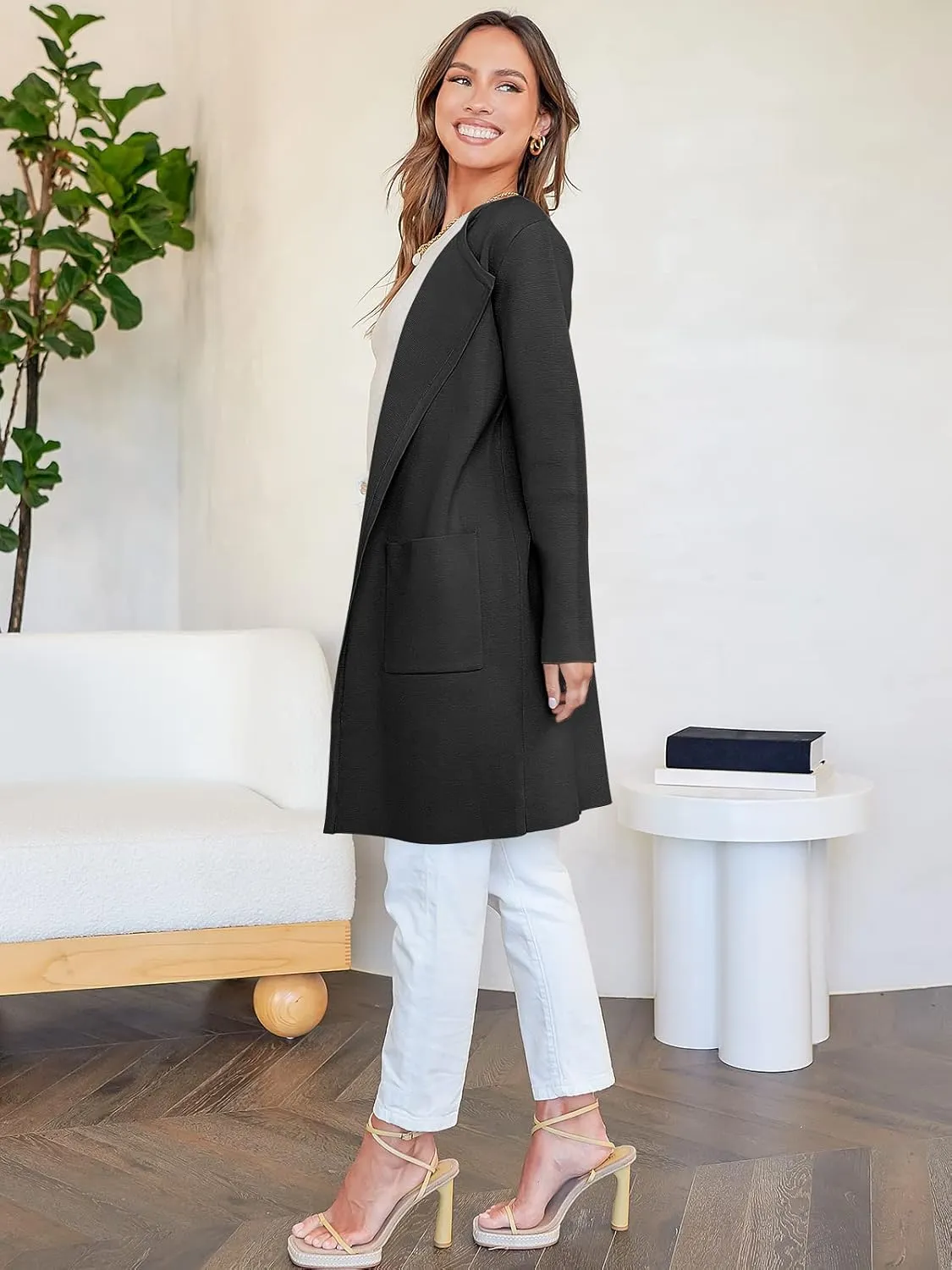 ANRABESS Women's Open Front Knit Lightweight Cardigan Casual Long Coatigan Sweater Lady Jacket Coat 2025 Fall Outerwear