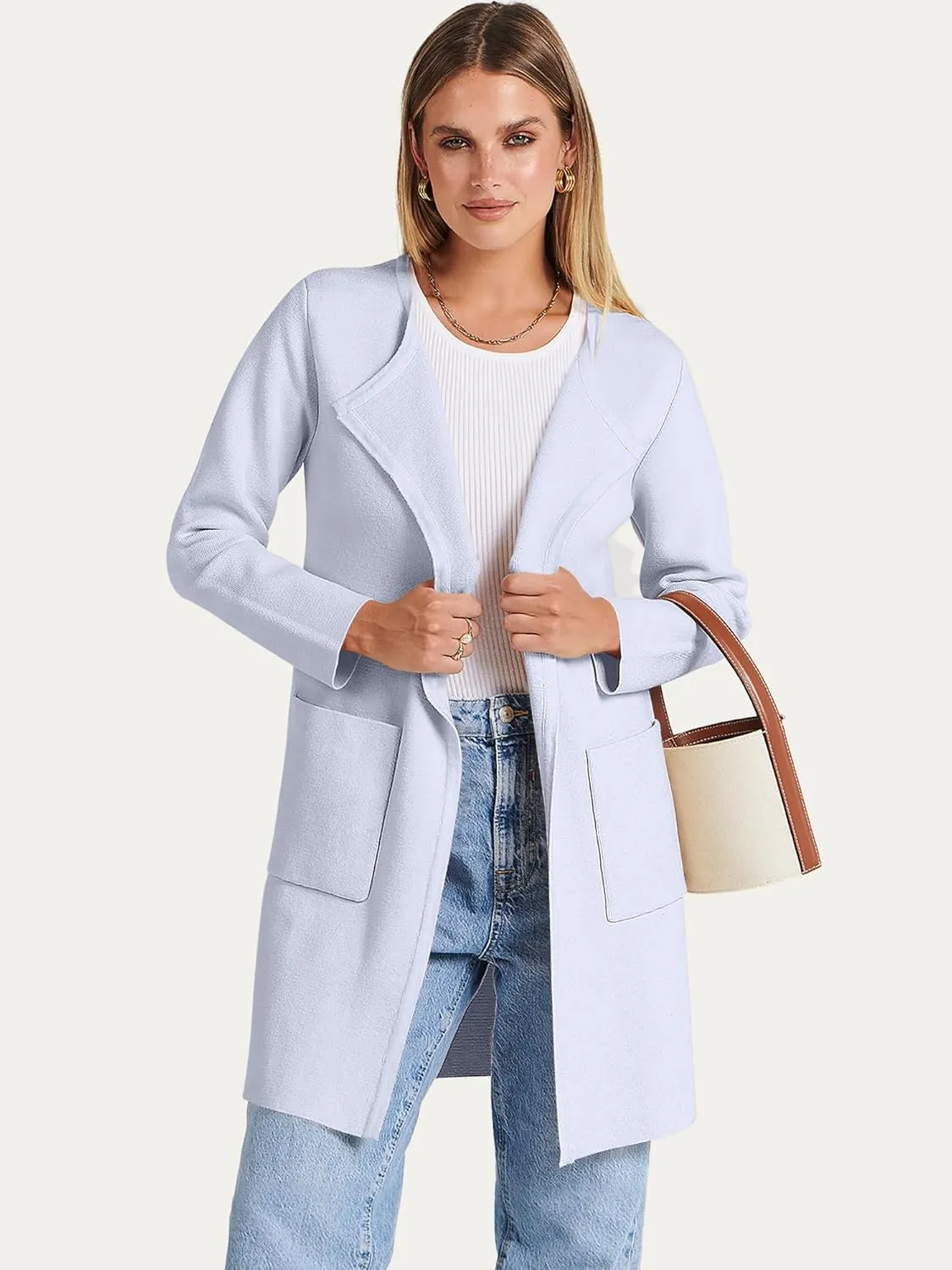 ANRABESS Women's Open Front Knit Lightweight Cardigan Casual Long Coatigan Sweater Lady Jacket Coat 2025 Fall Outerwear