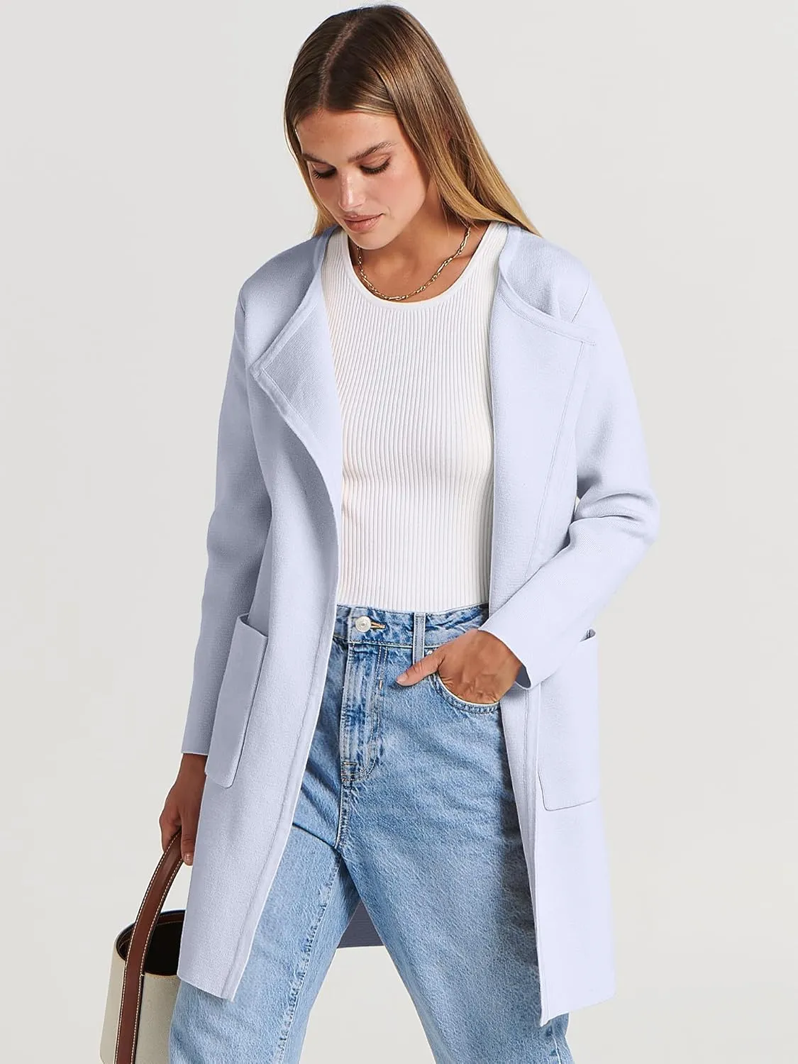 ANRABESS Women's Open Front Knit Lightweight Cardigan Casual Long Coatigan Sweater Lady Jacket Coat 2025 Fall Outerwear